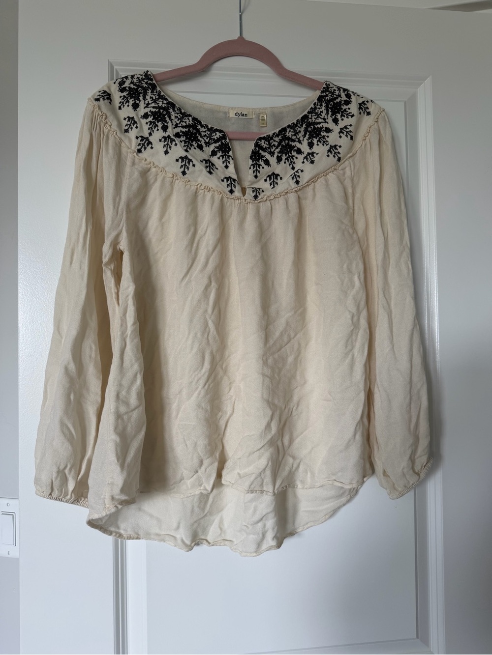 dylan peasant blouse - cream with deep charcoal embroidery